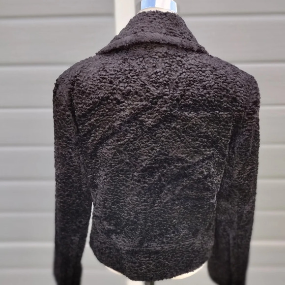 THEORY Black Crop Vegan Faux Fur Slim Moto Asymmetric Zip Cropped Jacket 8 US - Picture 6 of 11